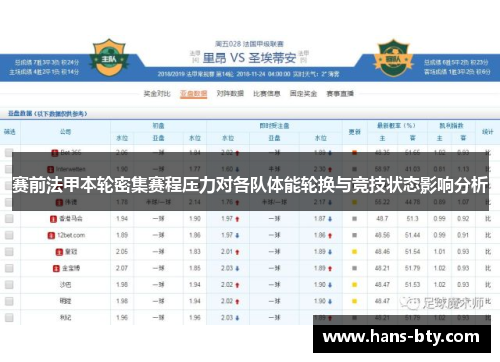 赛前法甲本轮密集赛程压力对各队体能轮换与竞技状态影响分析